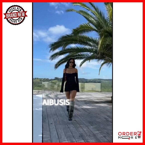 Off Shoulder Lace Bodycon Mini Dress Long Sleeve See Through Y2K - Picture 8 of 8